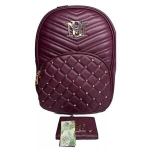 Badgley Mischka Backpack & Wallet Burgandy Gold Studded Hardware NWT